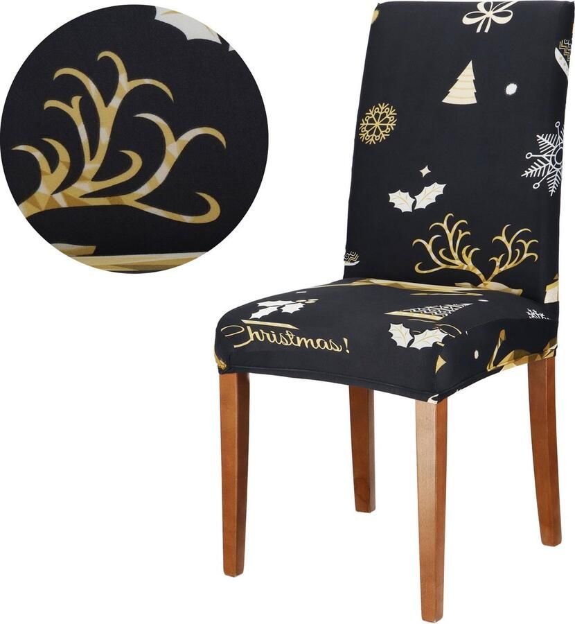 Springos Stoelhoes Voor Eetkamerstoelen Met Stretch Kerst Zwart