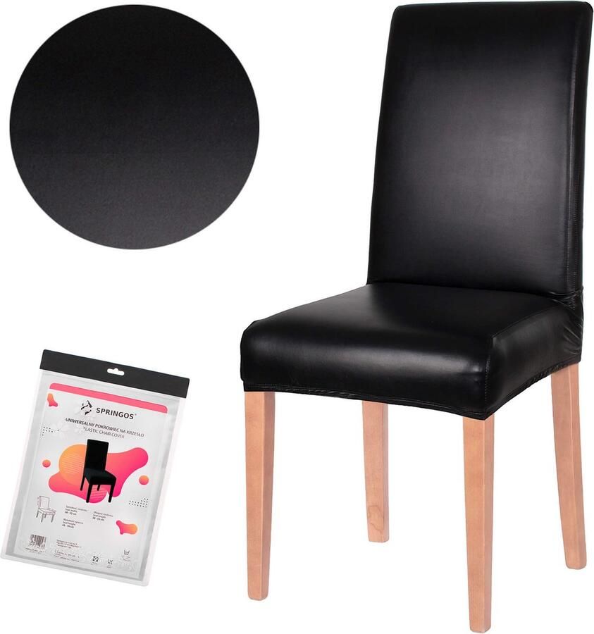 Springos Stoelhoes Voor Eetkamerstoelen Met Stretch Leer Zwart