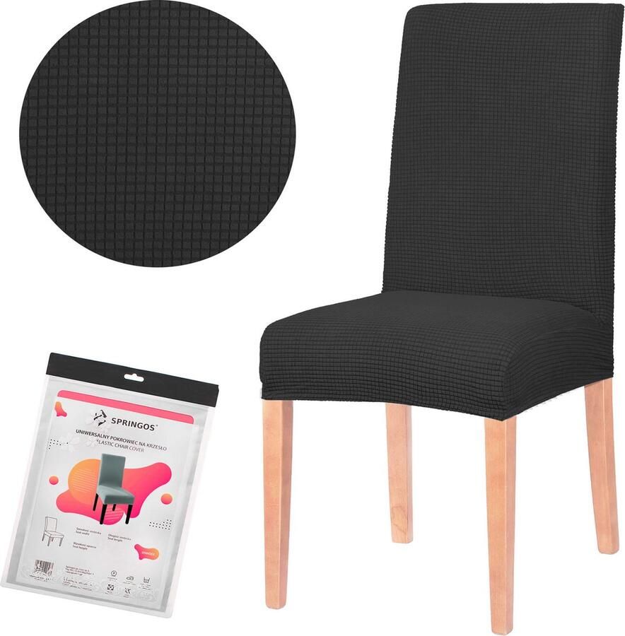 Springos Stoelhoes Voor Eetkamerstoelen Met Stretch Rooster Zwart