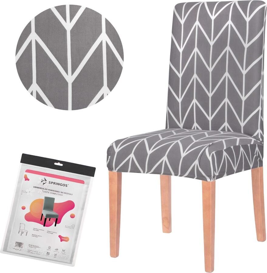 Springos Stoelhoes Voor Eetkamerstoelen Met Stretch Visgraat Grijs