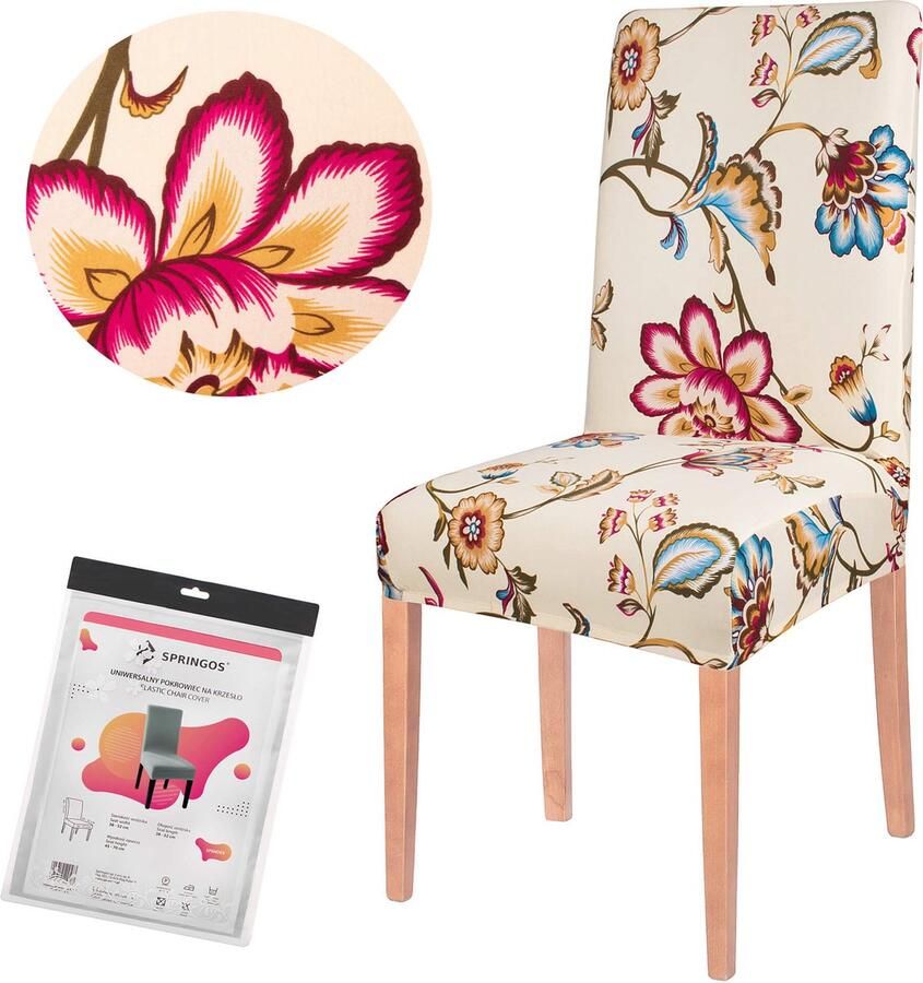 Springos Stoelhoes Voor Eetkamerstoelen Met Stretch Wit Bloemen