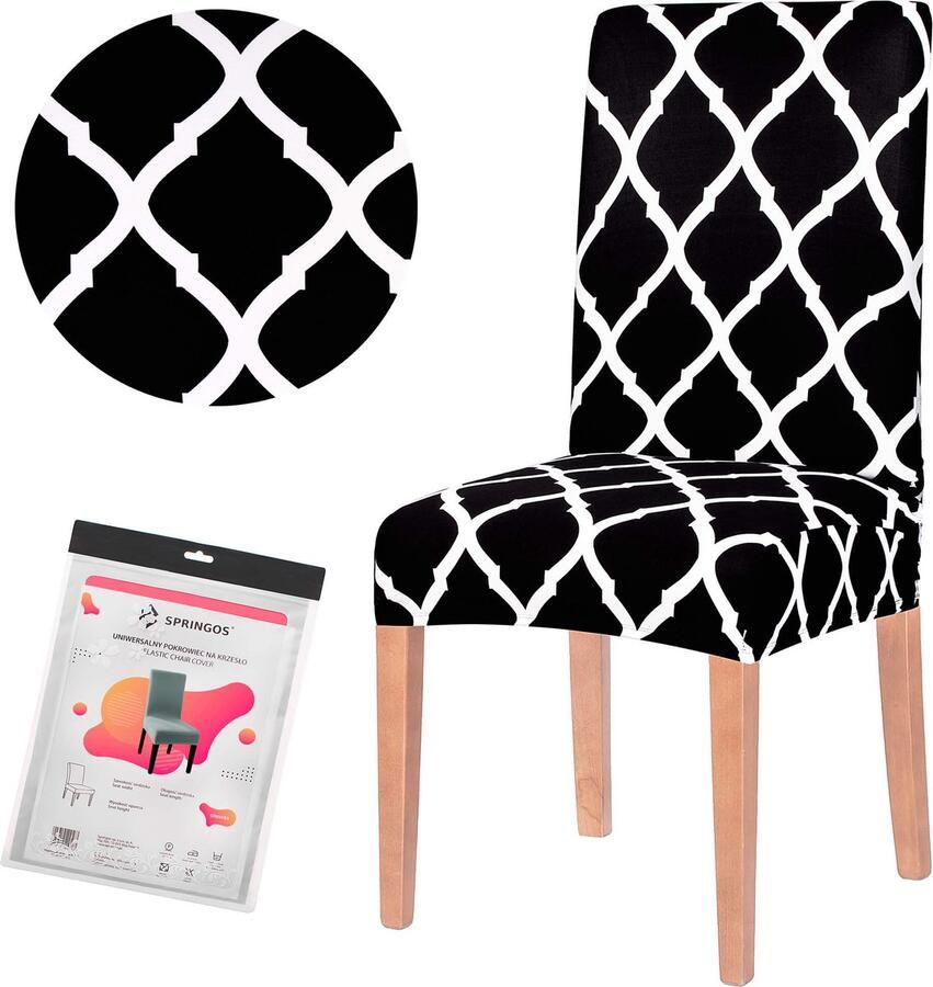 Springos Stoelhoes Voor Eetkamerstoelen Met Stretch Zwart- Wit