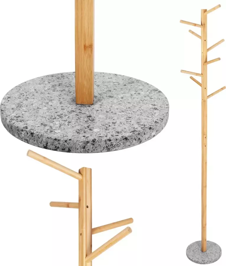 Springos Staande Kapstok Hout 8 Haken Garderobe Kapstok Zelfmontage Naturel Grijs 182 cm