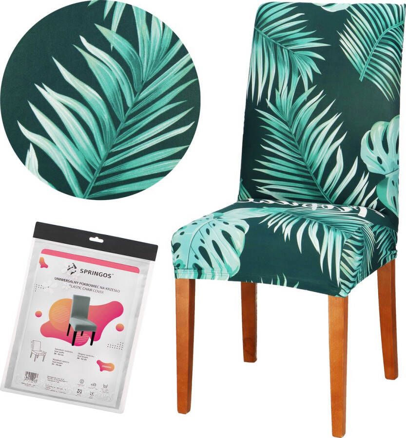 Springos Stoelhoes Voor Eetkamerstoelen Met Stretch Bladeren Groen