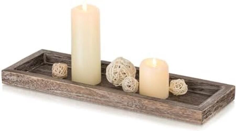 ST Tradin G Rustieke decoratieve houten kaarsenbak 15 inch houten lange smalle lade kandelaar boerderij kleine dienbladen voor salontafel centerpieces eetkamer keuken aanrecht woondecoratie bruin