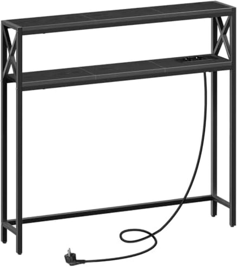 ST TRADING 100 cm 2-laags Consoletafel Bijzettafel met 2 Stopcontacten en 2 USB Smalle Entreetafel Haltafel Banktafel voor Hal Woonkamer Slaapkamer Foyer Zwart