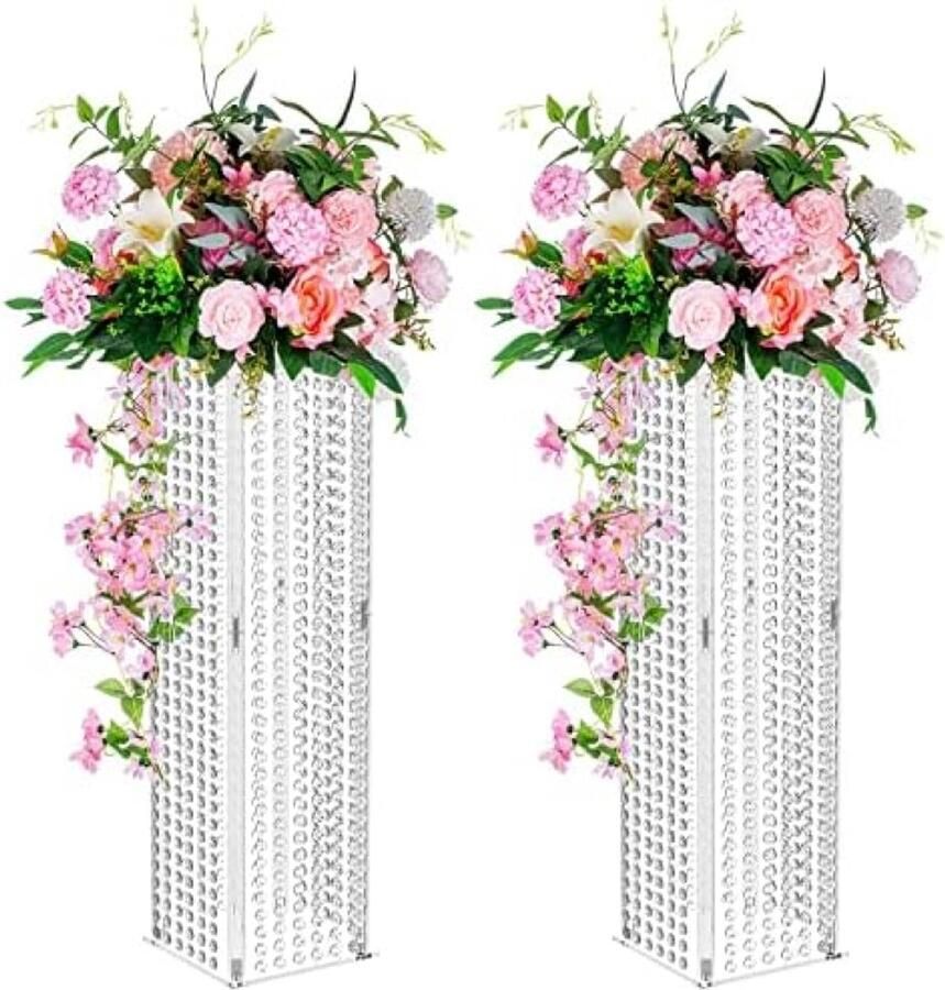 ST TRADING 2 Stuks Hoge Geometrische Bloemenvaas 80cm Kristallen Centerpieces voor Bruiloft Feesttafel Decoratie Elegant Tafel Middelpunt
