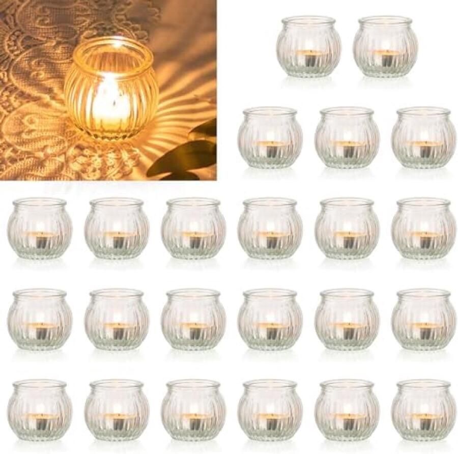 ST TRADING 24 Stuks Glazen Theelichthouders Pompoen Vorm Kerst Halloween Decoratie Kleine Geribbelde Crystal Tea Candle Holders voor Bruiloft Tafels en Feestelijke Gelegenheden