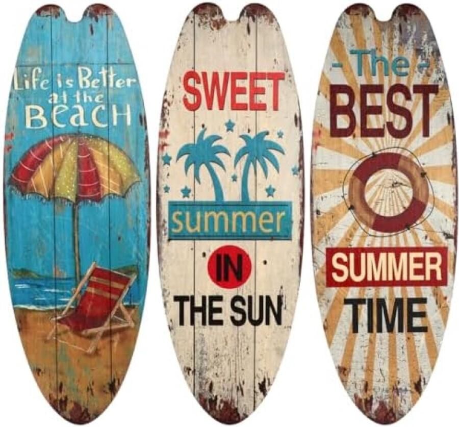 ST TRADING 3 Stuks Houten Surfplank Bord Mini Surfplank Decor Centerpieces Voor Tafels Margarita Surfplankbord Huisdecoratie Strand Vakantie Buitenshuis Decoratieve Plaquette