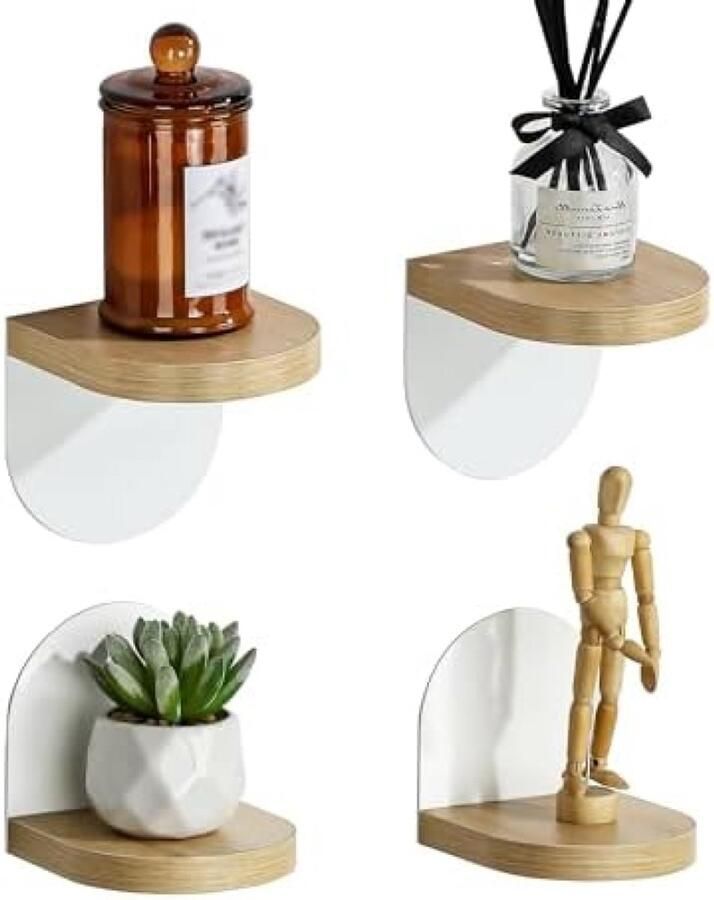 ST TRADING 4 stuks Zwevende Planken Wandmontage Mini Houten Rek Wit Zwevend Rek voor Woonkamer Slaapkamer Badkamer Keuken
