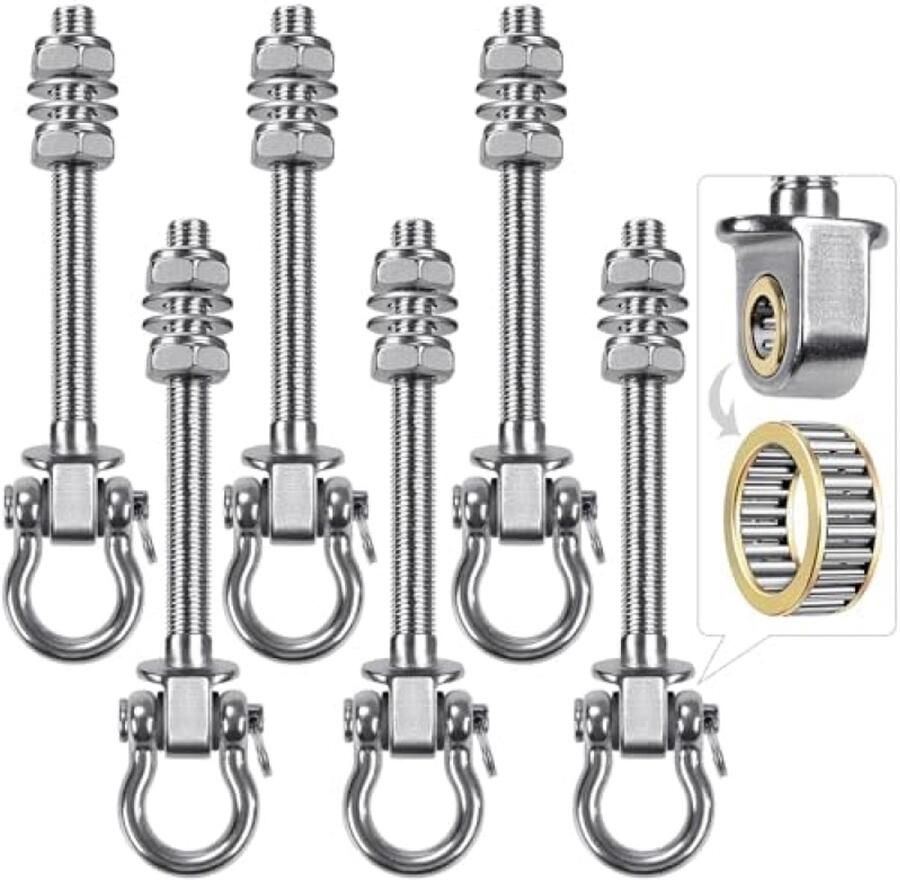 ST TRADING 6 stuks Hangmat Hanger 17 5 cm Bouten Swing Opknoping Karabijnhaak 180 ° Draaibare RVS Montageset Lager Set voor Indoor Outdoor Speeltuin Stoel Yoga Touw Bokszak Zandzak 1500 lbs