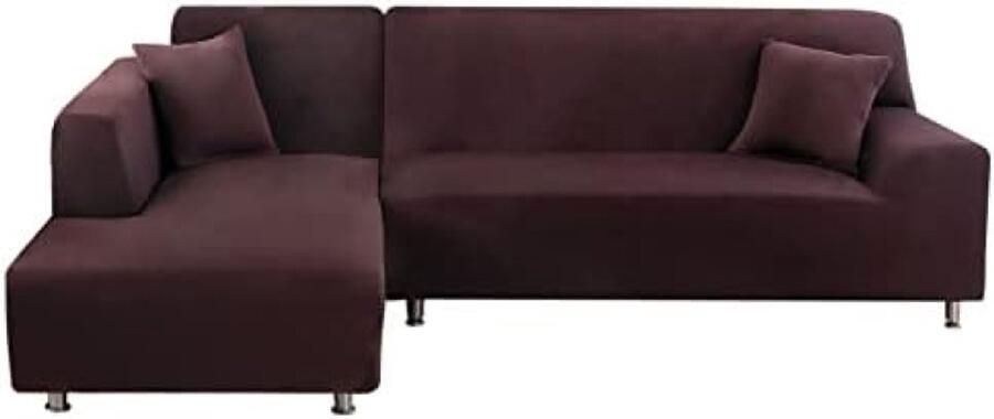 ST TRADING Elastische bankhoes met schiereiland links rechts universeel ontwerp met 2 kussenslopen L-vormige hoekbankhoes voor 2-zits + 3-zits banken koffiekleurig