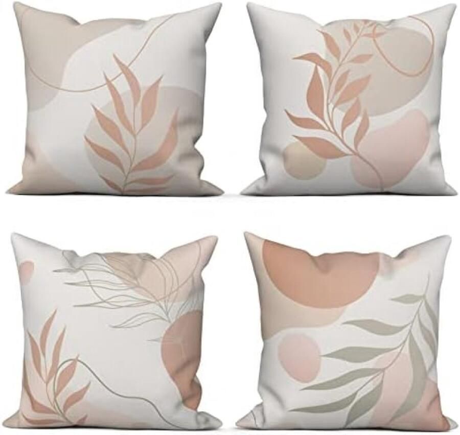 ST TRADING Boho Kussensloop Set van 4 45 x 45 cm Modern Abstract Kunst Beige-Grijs Voor Bank en Sierkussen Wasbaar Polyester en Textiel Geschikt voor Binnen en Buiten
