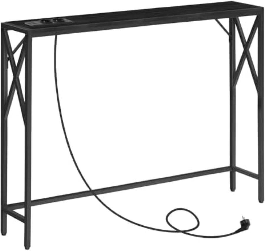 ST TRADING Consoletafel met laadstation ingang smalle consoletafel haltafel bijzettafel voor entree woonkamer hal zwart Inclusief verstelbare telefoon lanyard