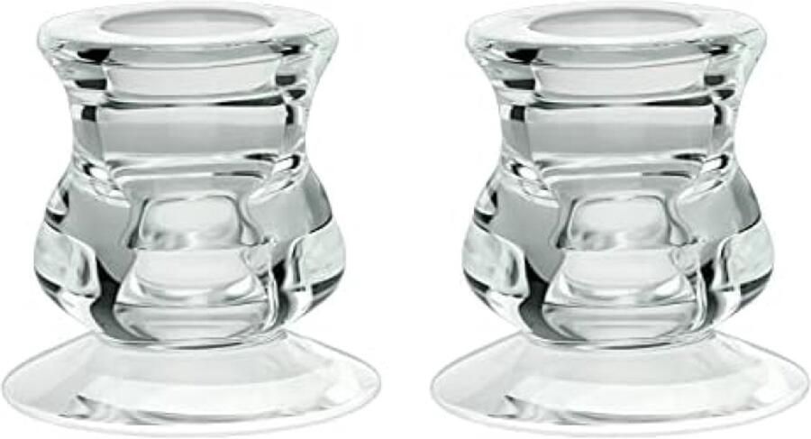 ST TRADING Glazen kandelaars houder Pack van 2 Transparante taper candle stand voor woonkamer tafel feest Halloween en kerstdecoraties