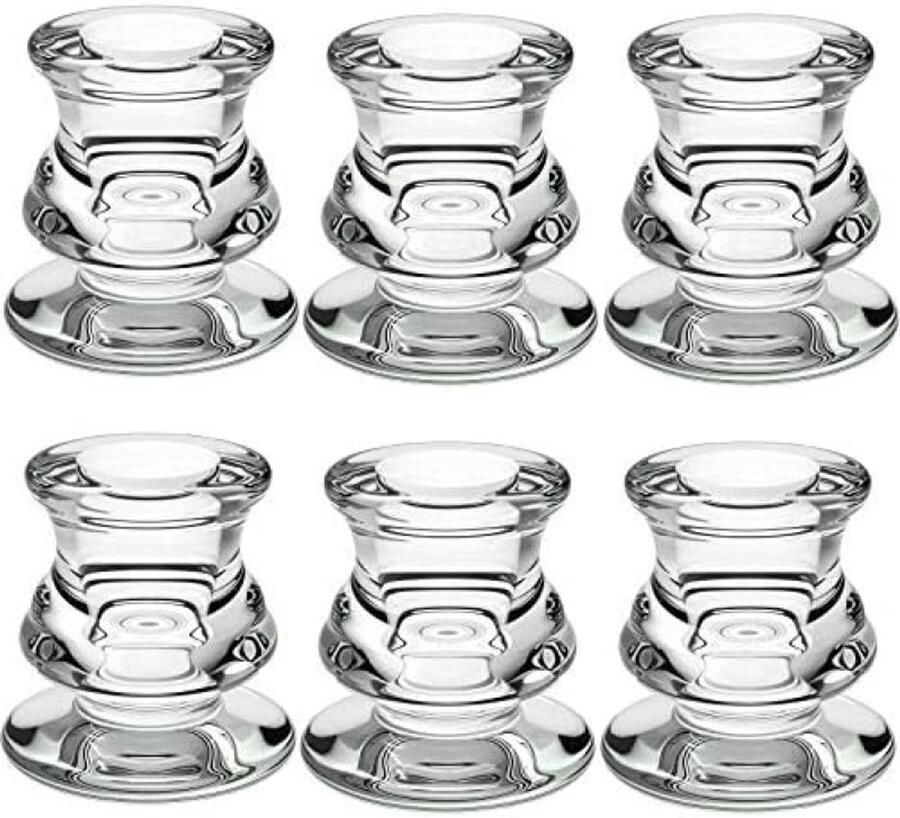 ST TRADING Glazen kandelaars houder Pack van 6 Transparante taper candle stand voor woonkamer tafel feest Halloween en kerstdecoraties