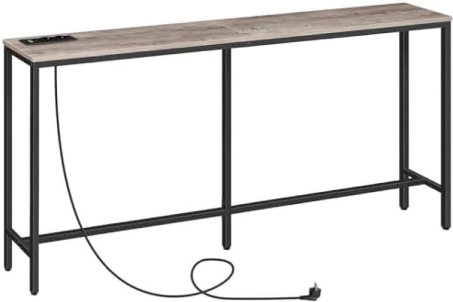 ST TRADING Industriële console tafel met USB-oplaadstation 160 cm smalle opbergtafel