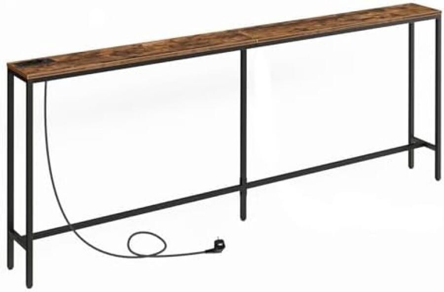 ST TRADING Industriële Consoletafel met Laadstation 200 cm Slanke Banktafel met USB-Poorten Vintage Bruin Perfect voor Entree Hal Foyer en Woonkamer