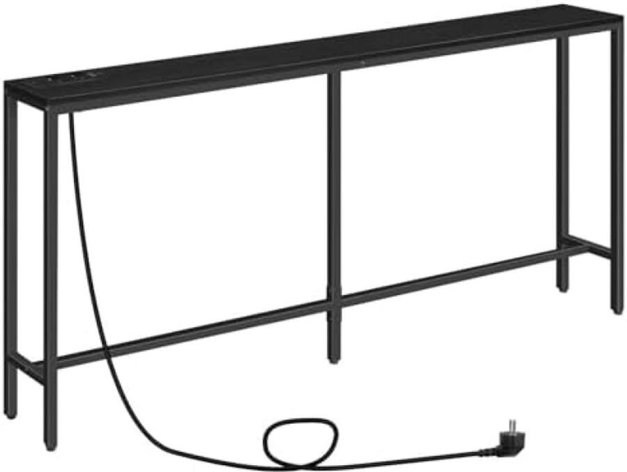 ST TRADING Industriële Consoletafel met Laadstation en USB-Poorten Slanke Banktafel voor Entree Hal Foyer of Woonkamer Zwart