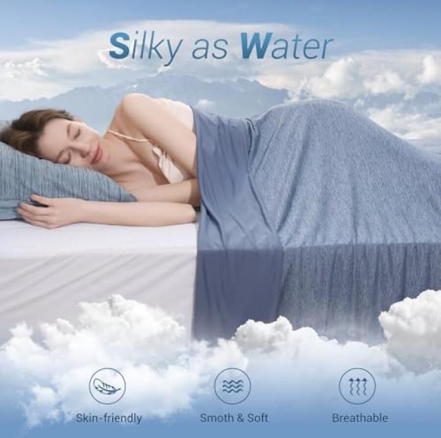 ST TRADING Koelende lichte zomerdeken dubbelzijdig koel bed deken met Arc-Chill Cool Touch-vezel blijf koeling beddengoed voor nachtzweet Anti-allergie zacht ademend blauw 130x170 cm