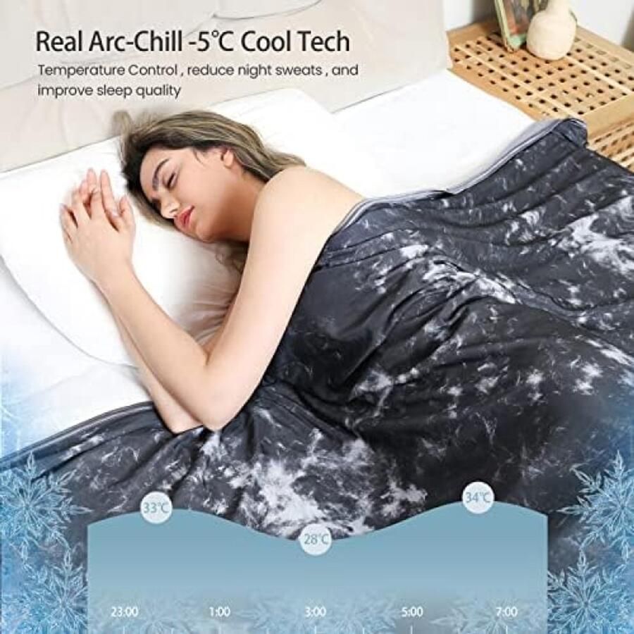 ST TRADING Koelende lichte zomerdeken dubbelzijdig koel bed deken met Arc-Chill Cool Touch-vezel blijf koeling beddengoed voor nachtzweet Q-Max 0.5 Anti-allergie zacht Tie-dye zwart 150x200 cm