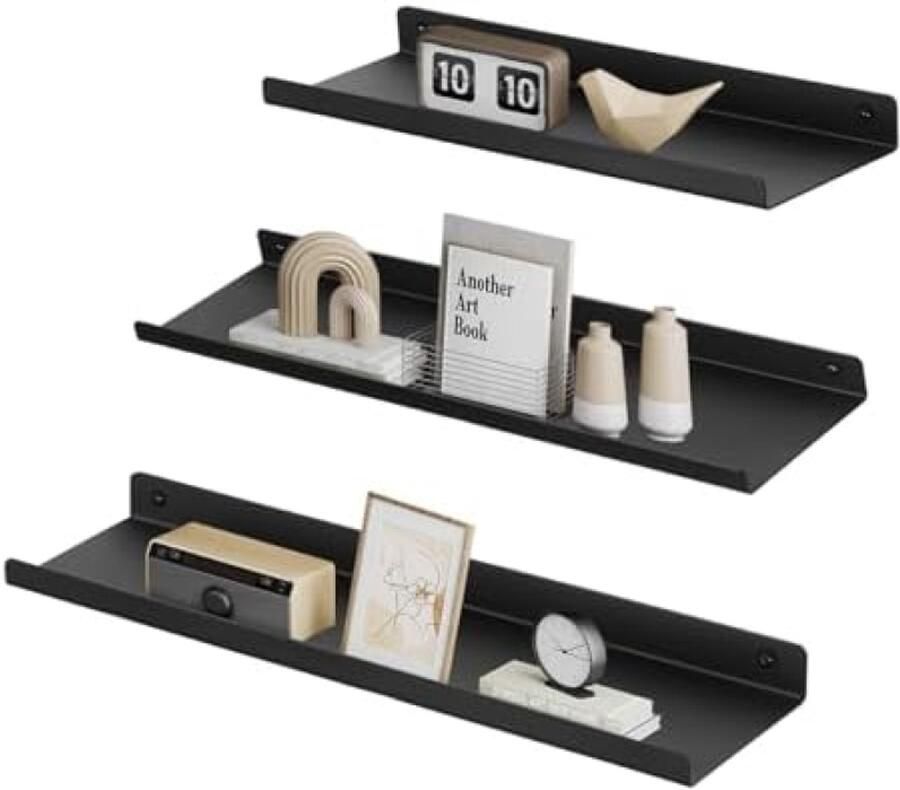 Selbro Metalen wandplanken set van 3 in industriële stijl Zwart