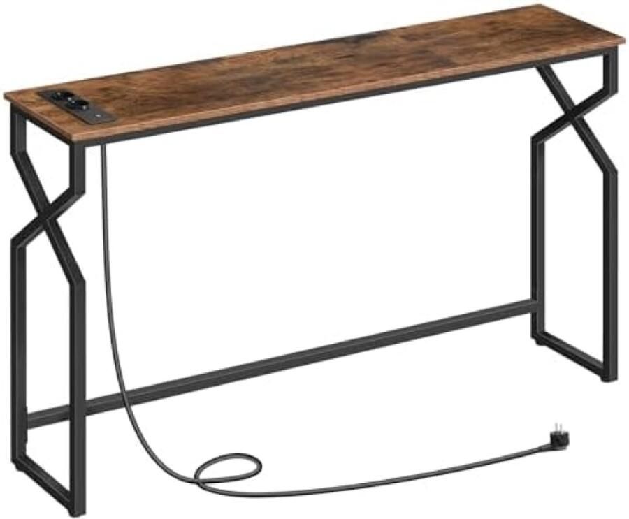 ST TRADING Moderne Consoletafel met Stekkerdoos en USB-poorten Bruin Smalle Ingangstafel voor Woonkamer Entree of Achter de Bank. Met een telefoonkoord erbij