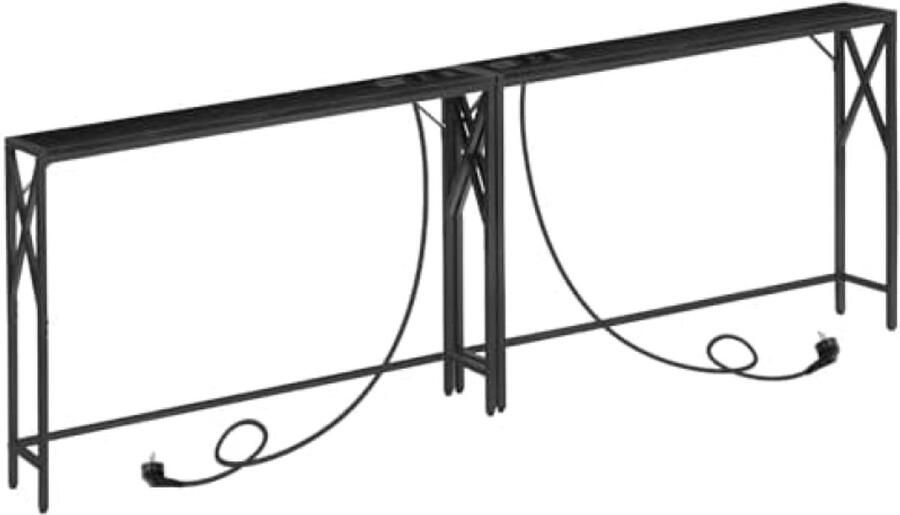 ST TRADING Moderne Zwarte Consoletafel met Verstelbare Telefoon Koord- Elegante Bijzettafel voor Woonkamer of Hal