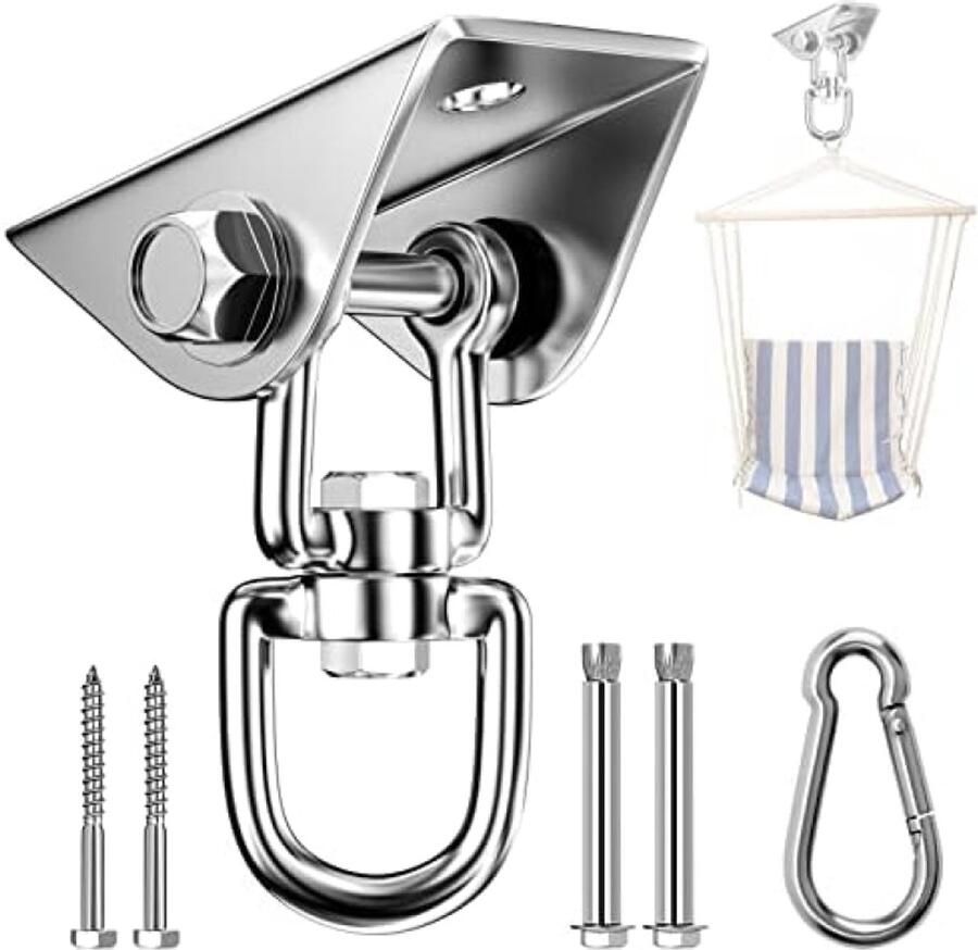 ST TRADING Plafondhaak voor zware belasting roestvrij staal draagvermogen 450 kg 360 graden draaibaar inclusief schroeven en betonankers geschikt voor hangstoelen schommels en meer