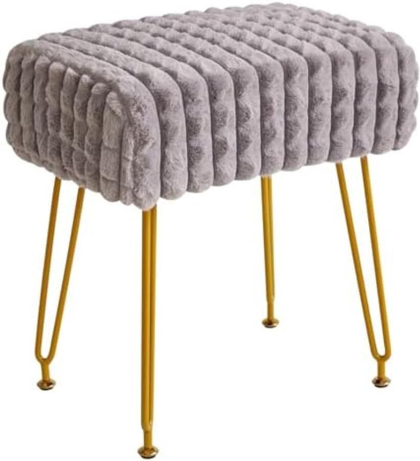 ST TRADING Rechthoekige voetensteun kruk Ottomaanse make-up ijdelheid kruk bijzettafel fluwelen kaptafel stoel voetenbank stoel gouden stalen poten voor make-up kamer slaapkamer vierkant raster