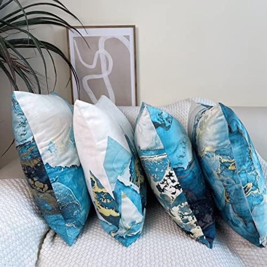 ST TRADING Set van 4 decoratieve kussenhoezen dubbelzijdig bedrukt katoenen stof abstract bergpatroon 45 x 45 cm Geschikt voor bank auto en slaapkamer