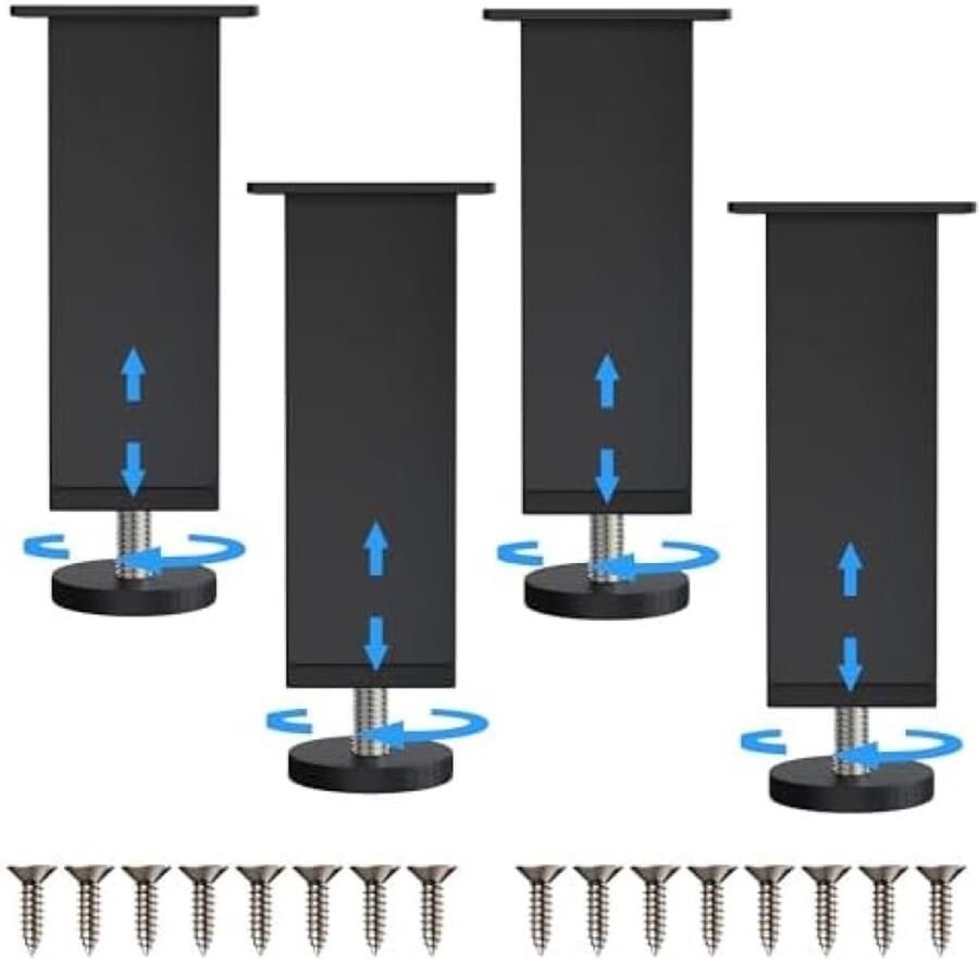 ST TRADING Set van 4 verstelbare meubelpoten Zwarte designpoten voor meubels