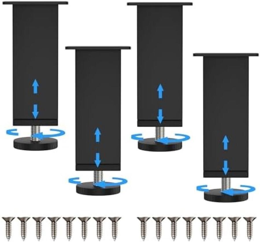 ST TRADING Set van 4 verstelbare meubelpoten Zwarte designpoten voor meubels