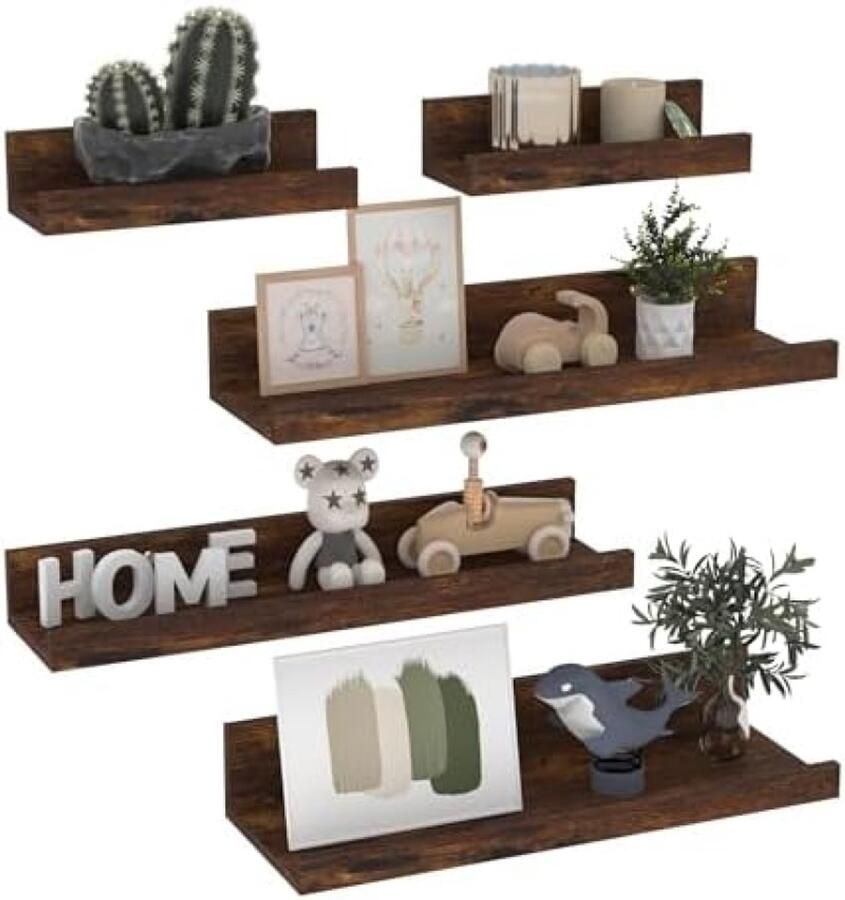 ST TRADING Set van 5 zwevende wandplanken van hout bruin 40 cm lang voor woonkamer keuken kinderkamer slaapkamer of kantoor