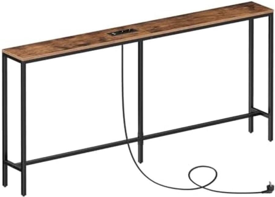 ST TRADING Slanke console tafel met oplaadstation Landelijke stijl bijzettafel
