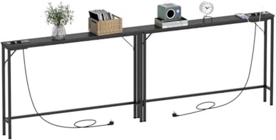 ST TRADING Smalle consoletafel met laadstation industrieel design bijzettafel met stabiel stalen frame voor woonkamer hal kantoor (vintage bruin 240 x 15 x 80 cm)