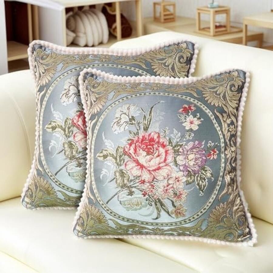 ST TRADING Sofa Kussenhoezen 48x48 cm Set van 2 Jacquard Stof Verborgen Rits Decoratieve Kussens voor Bank Bed of Stoel Luxe en Zachte Kussenslopen