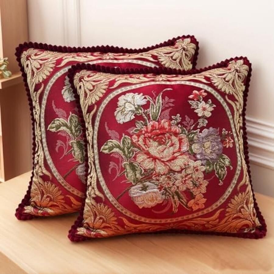 ST TRADING Sofa Kussenhoezen 48x48 cm Set van 2 Jacquard Stof Verborgen Rits Decoratieve Kussens voor Bank Bed of Stoel Luxe en Zachte Kussenslopen