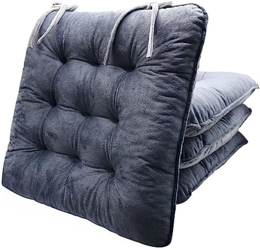 ST TRADING Stoelkussens met banden 40 x 40 cm set van 4 wasbaar kristalfluweel zachte zitkussens voor bureaustoel computerstoel tuinstoel keuken of eetkamerstoel