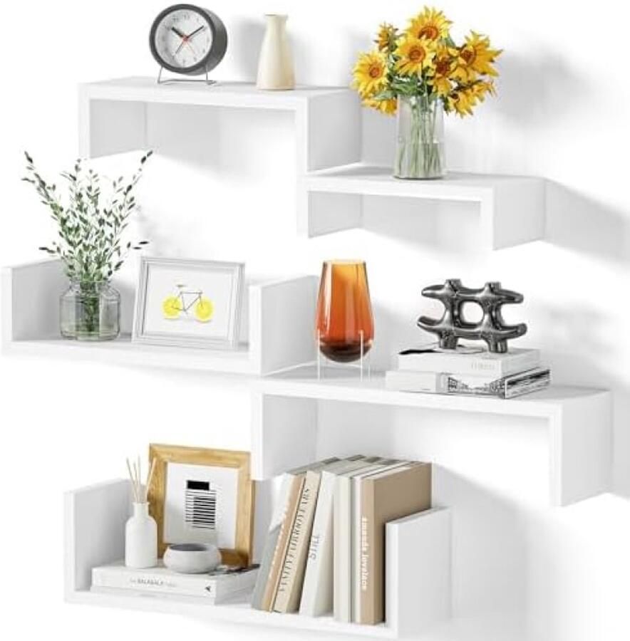 ST TRADING Wandrek 5 stuks zwevende planken maximale belasting 40 kg moderne wandplank decoratie doe-het-zelf wandmontage hangrekken voor woonkamer badkamer slaapkamer kantoor keuken wit