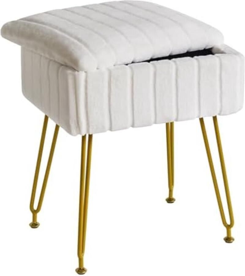ST TRADING Witte Ottomaanse Voetenbank Met Opbergruimte Comfortabele Voetensteun Met Metalen Poten Geschikt Voor Woonkamer Slaapkamer Of Kantoor Inclusief Gratis Stofborstel