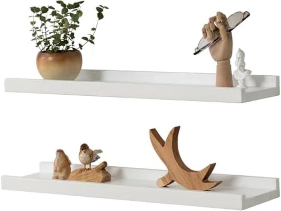 ST TRADING Witte zwevende planken massief eikenhout 60 cm set van 2 wandplanken met lip voor woonkamer keuken slaapkamer decoratieve displayplanken