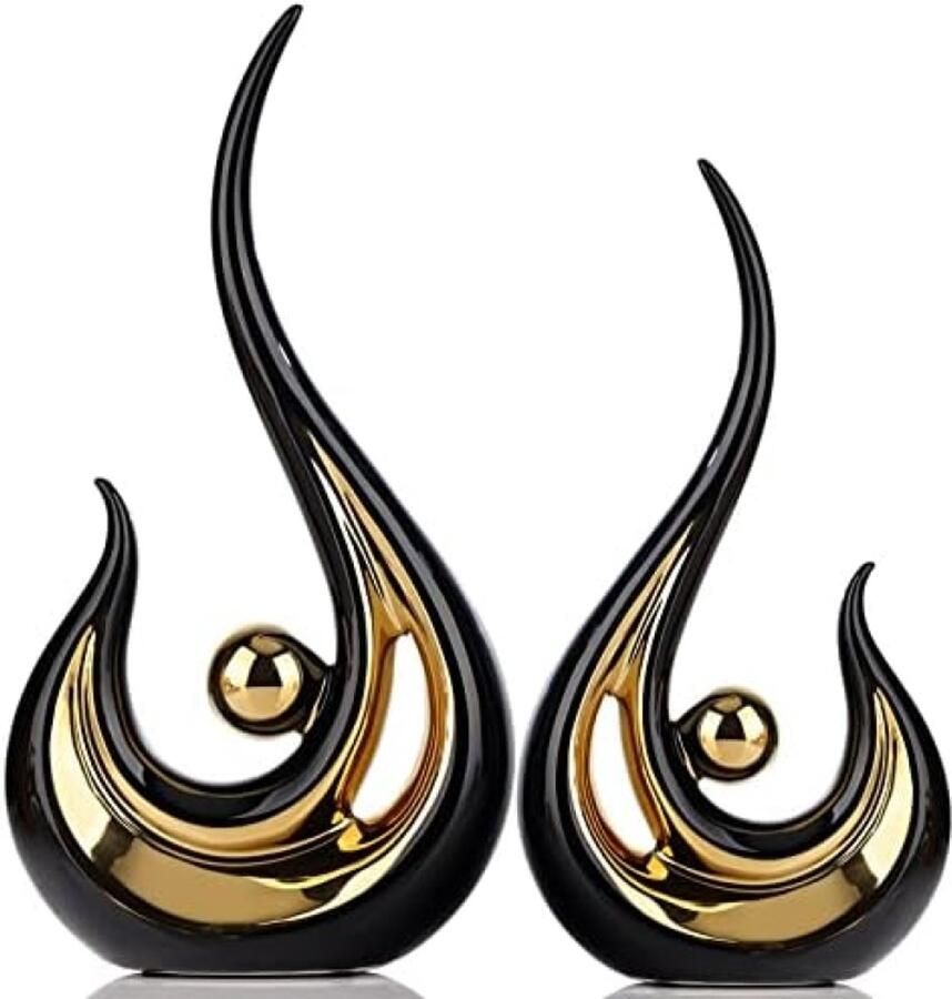 ST TRADING Zwart en Goud Moderne Abstracte Beelden Kunst Huisdecoratie Accenten Koffietafel Decoratie voor Woonkamer Eetkamertafeldecoratie Keramische Sculpturen