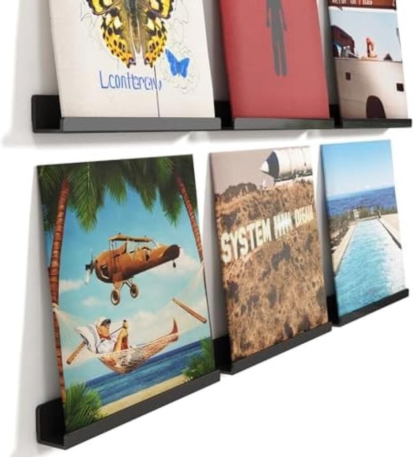ST TRADING Zwevende Acryl Planken voor Vinyl Platen 6 Pak 12 Zwarte Muurplanken voor Boek Foto Make-up Display in Slaapkamer Woonkamer of Badkamer