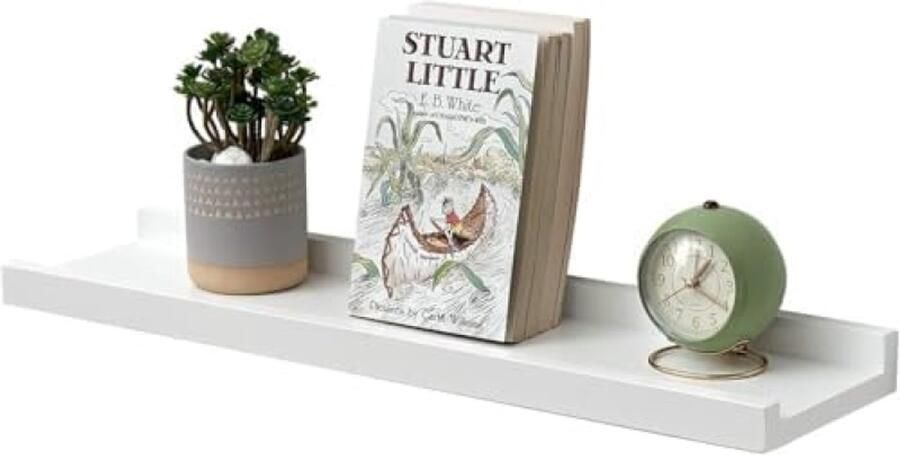 ST TRADING Zwevende plank van massief eikenhout 40 cm wit wandplank voor foto's boeken en decoratie ideaal voor keuken woonkamer slaapkamer en hal