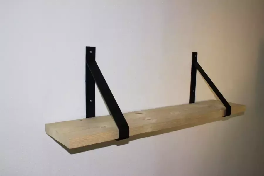 Staalsmid Steigerhouten wandplank Onbehandeld Zwarte Metalen D Plankenhouder