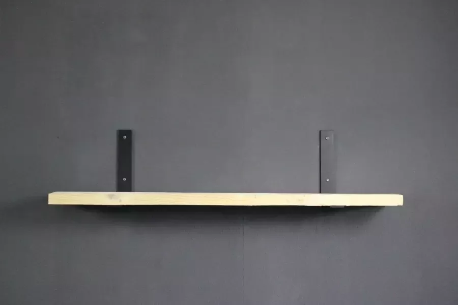 Staalsmid Wandplank Steigerhout onbehandeld L steun Zwart