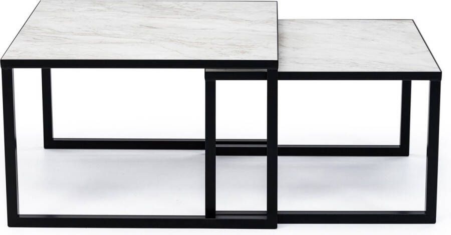 STALUX Salontafel Lisa set van 2 stuks zwart wit marmer Vierkant