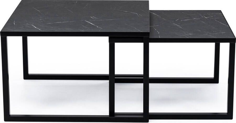 STALUX Salontafel Lisa set van 2 stuks zwart zwart marmer Vierkant - Foto 1