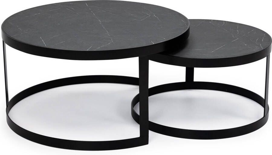 Stalux Salontafelset 'Saar' rond 80 en 60cm kleur zwart zwart marmer - Foto 3